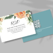 Peach Watercolor Floral Blue QR Code RSVP