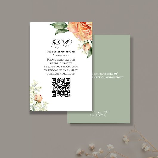 Peach Watercolor Floral QR Code RSVP