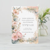 Peach Watercolor Floral Wedding Invitation  (Debout devant)