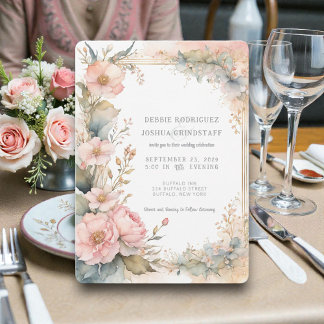 Peach Watercolor Floral Wedding Invitation 