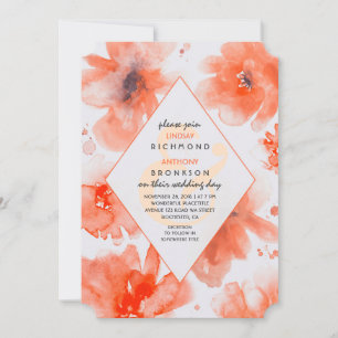Peach Watercolor Flowers Faire-part de mariage mod