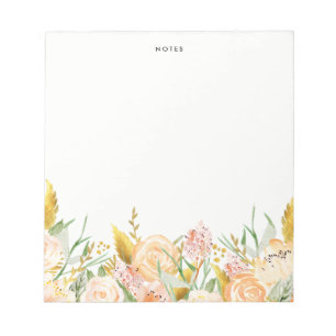Peach Watercolor Flowers with Gold Foil Foliage Notitieblok