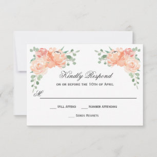 Peach Watercolor Mariage floral RSVP