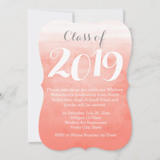 Peach Waterverf 2019 Graduation Party Uitnodiging (Voorkant)