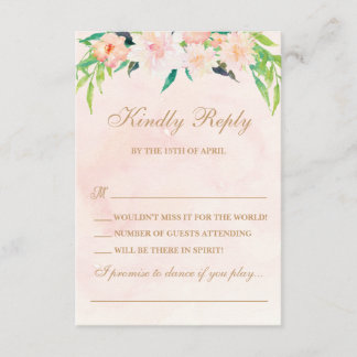 Peach Waterverf and Floral Wedding RSVP Kaartje