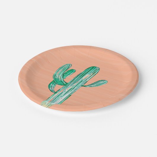 Peach Waterverf Cactus Zuidwestelijke Bruiloft Papieren Bordje (Gekanteld)