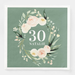 Peach waterverf floral 30th jarig party decor servet