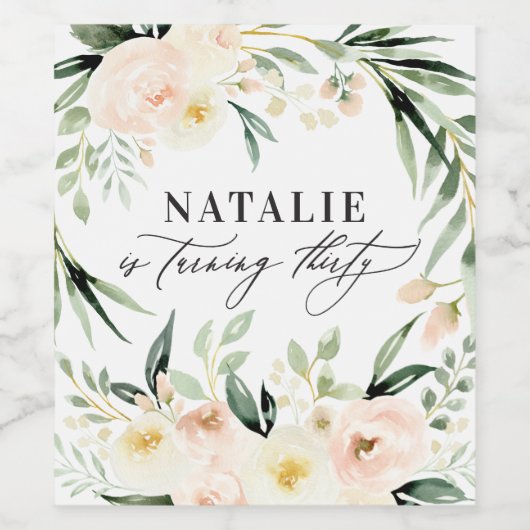 Peach waterverf floral 30th verjaardagsfeest wijn etiket (Enkel label)