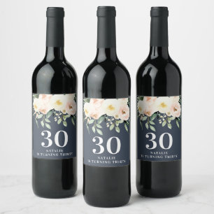 Peach waterverf floral 30th verjaardagsfeest wijn etiket