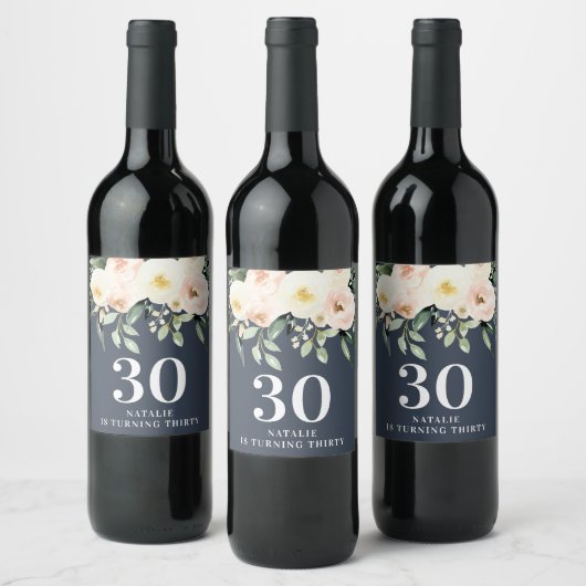 Peach waterverf floral 30th verjaardagsfeest wijn etiket (Flessen)