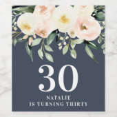 Peach waterverf floral 30th verjaardagsfeest wijn etiket (Enkel label)