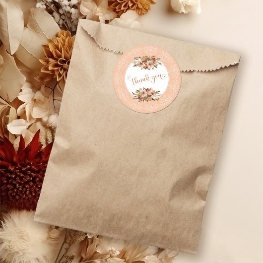 Peach Waterverf Floral Dank u Ronde Sticker