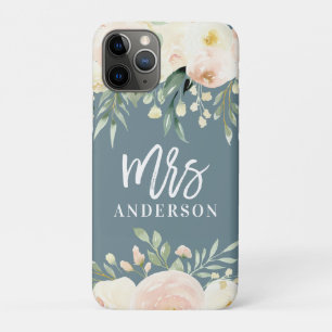 Peach waterverf floral Mrs bruiloft gift iPhone 11 Pro Hoesje