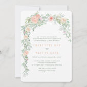Peach Waterverf Flower Wedding Invitation Kaart (Voorkant)