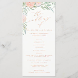 Peach Waterverf Flower Wedding Program Programma
