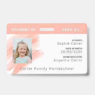 Peach Waterverf Homeschool Student ID Badge