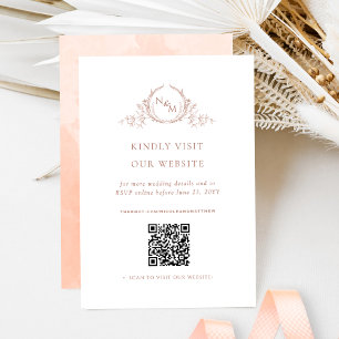 Peach Waterverf Monogram QR Code/RSVP Online Informatiekaartje