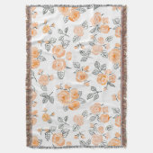 Peach waterverf rozen patroon deken (Voorkant Verticaal)