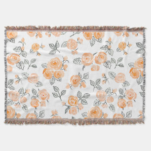 Peach waterverf rozen patroon deken