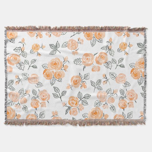Peach waterverf rozen patroon deken (Voorkant)