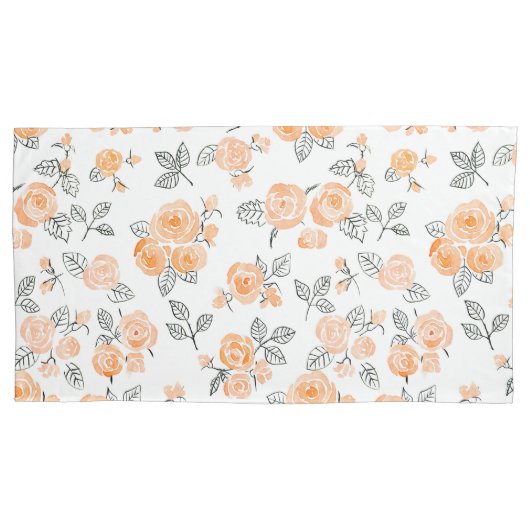 Peach waterverf rozen patroon kussensloop (Voorkant-Links)