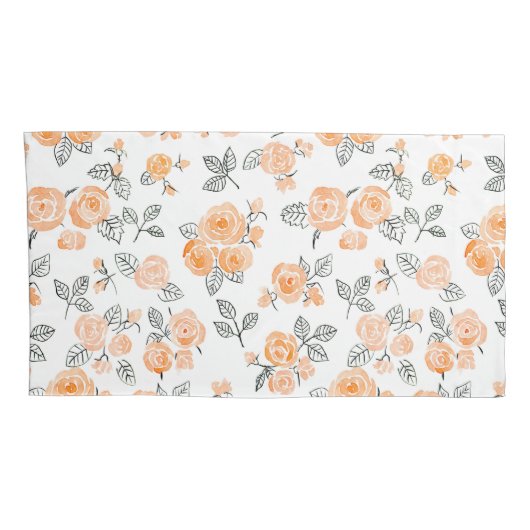 Peach waterverf rozen patroon kussensloop (Achterkant-Rechts)