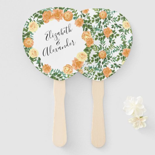 Peach Wedding Classic Floral Rozen Handwaaier (Voorkant en achterkant)