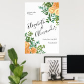 Peach Wedding Classic Floral Rozen Poster (Thuiskantoor)