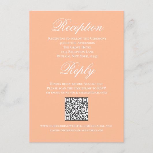 Peach Wedding Script RSVP Reception  Informatiekaartje (Voorkant)