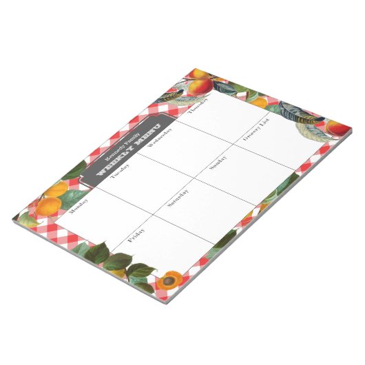 Peach Weekly Menu Meal Planner Gingham Notitieblok (Schuin)