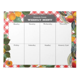 Peach Weekly Menu Meal Planner Gingham Notitieblok