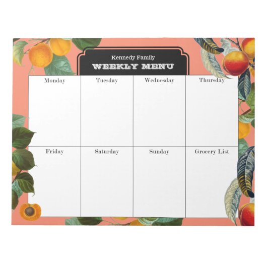 Peach Weekly Menu Meal Planner Notitieblok (Voorkant)