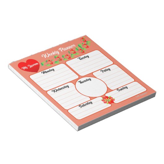 Peach Weekly Planner Flowers Arrangement Bloc-note (Incliné)