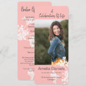 Peach White floral Célébration De La Vie Carte pho (Devant / Derrière)