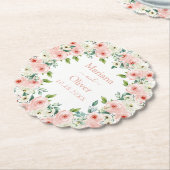 Peach White Floral Wedding Kartonnen Onderzetters (Gekanteld)