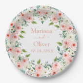 Peach White Floral Wedding Papieren Bordje (Voorkant)