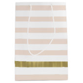 Peach White Gold Stripes Medium Cadeauzakje (Voorkant)
