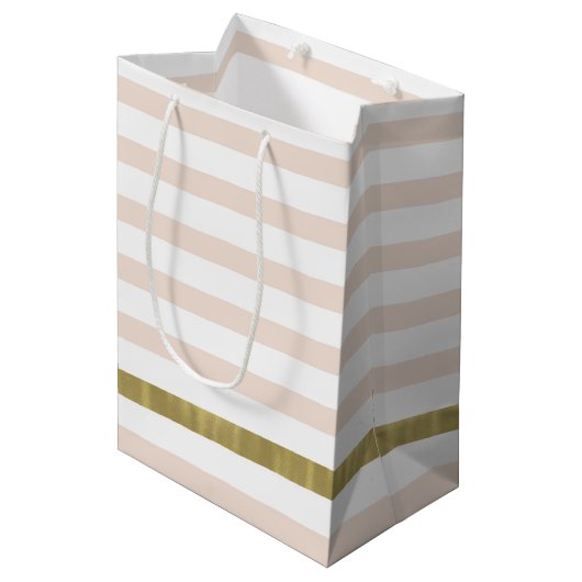 Peach White Gold Stripes Medium Cadeauzakje (Voorkant Gekanteld)