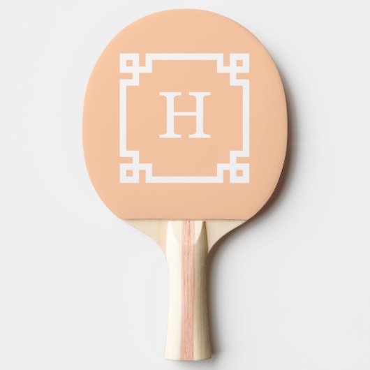 Peach White Greek Key Lijst #2 Initiaal Monogram Tafeltennisbatje (Voorkant)