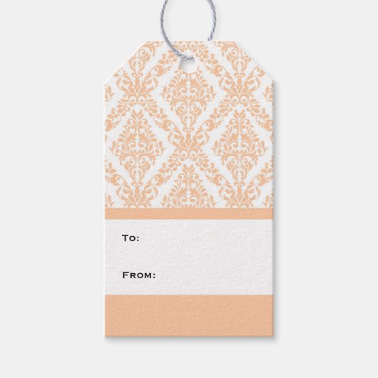 Peach White Modern Damask Gift Tags Cadeaulabel (Voorkant)