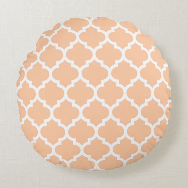 Peach White Moroccan Quatrefoil Pattern #5 Rond Kussen (Voorkant)