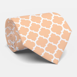 Peach White Moroccan Quatrefoil Pattern #5 Stropdas