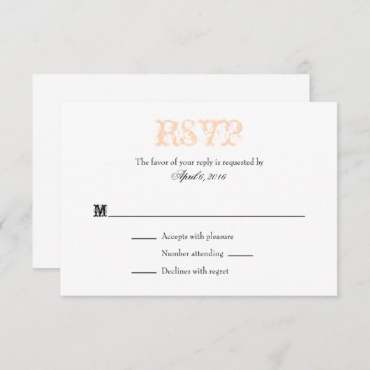 Peach White Plain Simple Weddenschap RSVP-kaarten RSVP Kaartje (Voorkant / Achterkant)