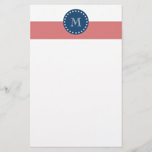 Peach White Stripes Pattern, Navy Blue Monogram Briefpapier