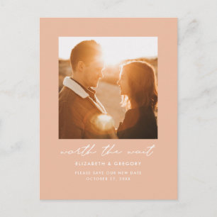 Peach Worth the Wait Wedding Verander de datum Aankondigingskaart