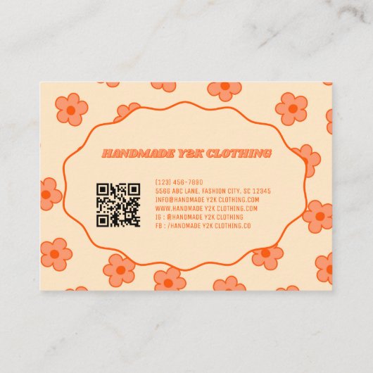 Peach Y2K Bloem Handgemaakte Kleding Visitekaartje (Achterkant)