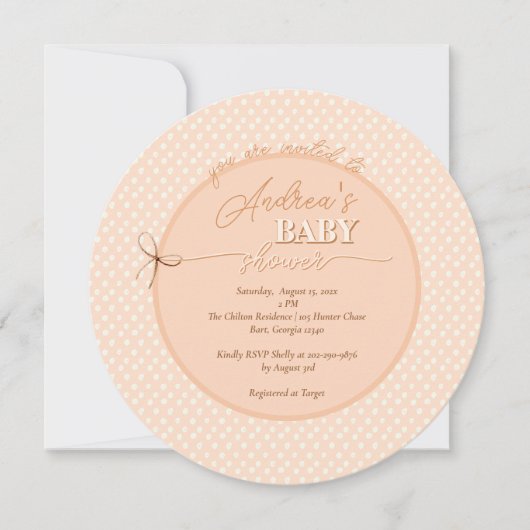 Peach-y Shoe String Baby shower Kaart (Voorkant)