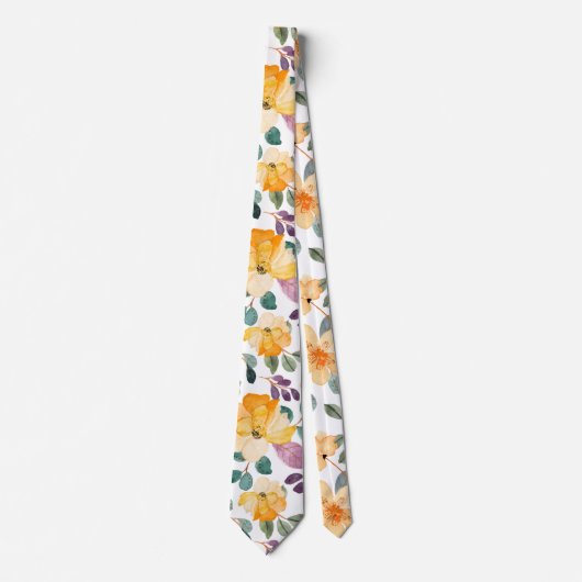 Peach Yellow Modern  Floral Pattern Stropdas (Voorkant)