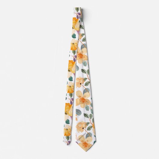 Peach Yellow Modern  Floral Pattern Stropdas (Achterkant)
