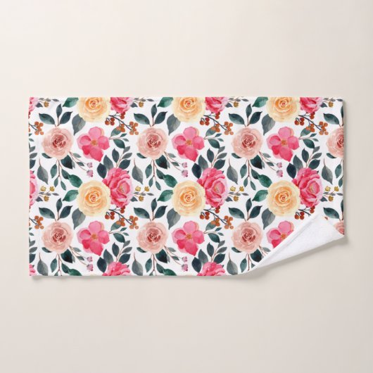 Peach Yellow roze Greenery Girly Floral Pattern Bad Handdoek (Handdoek)